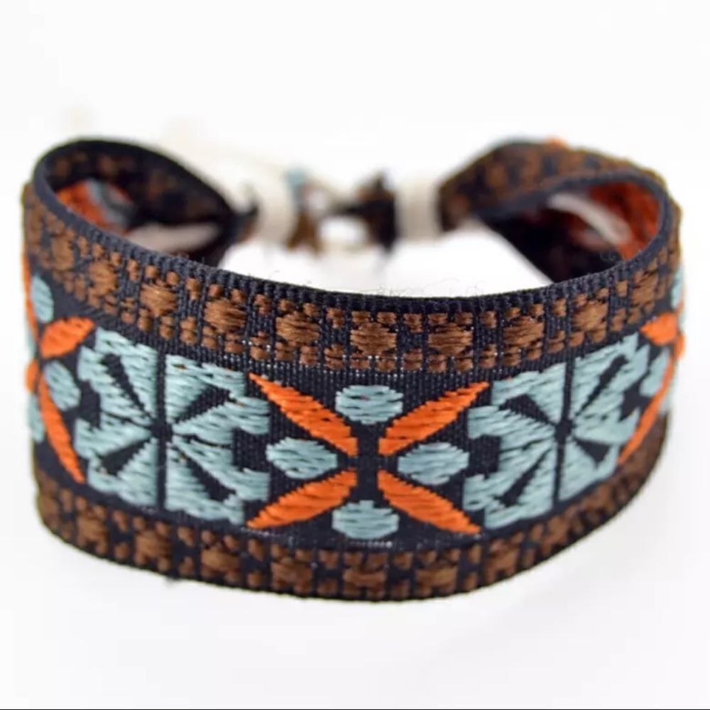 Boho Embroidered Mayan Style Adjustable Friendship Bracelet NWT